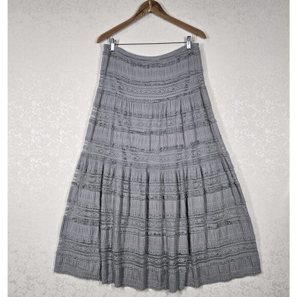 VTG Max Studio Gauzy Tiered Maxi Skirt M Green Pull On Elastic Waist Boho Fairy - Picture 10 of 10